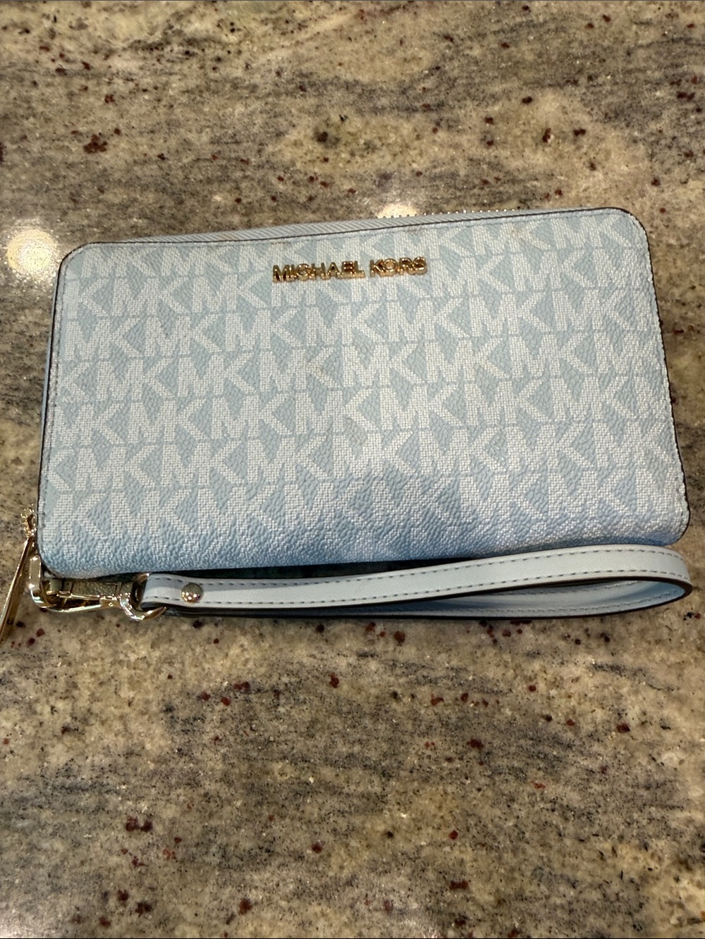 Michael Kors Pale Blue MK Logo Wristlet Clutch